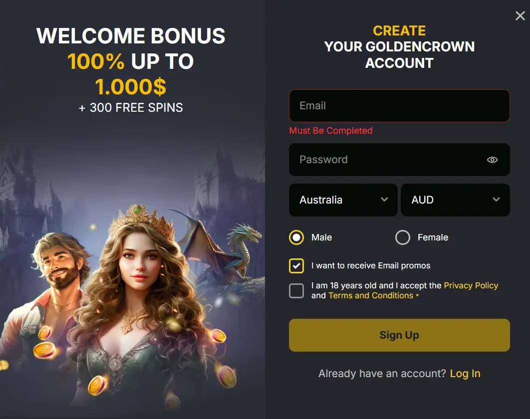 Golden Crown casino registration